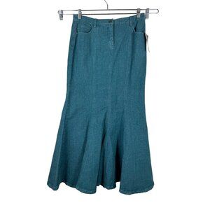 VTG Jeanology Denim‎ Maxi Skirt Western Y2K 90s Boho Flare Teal sz 8